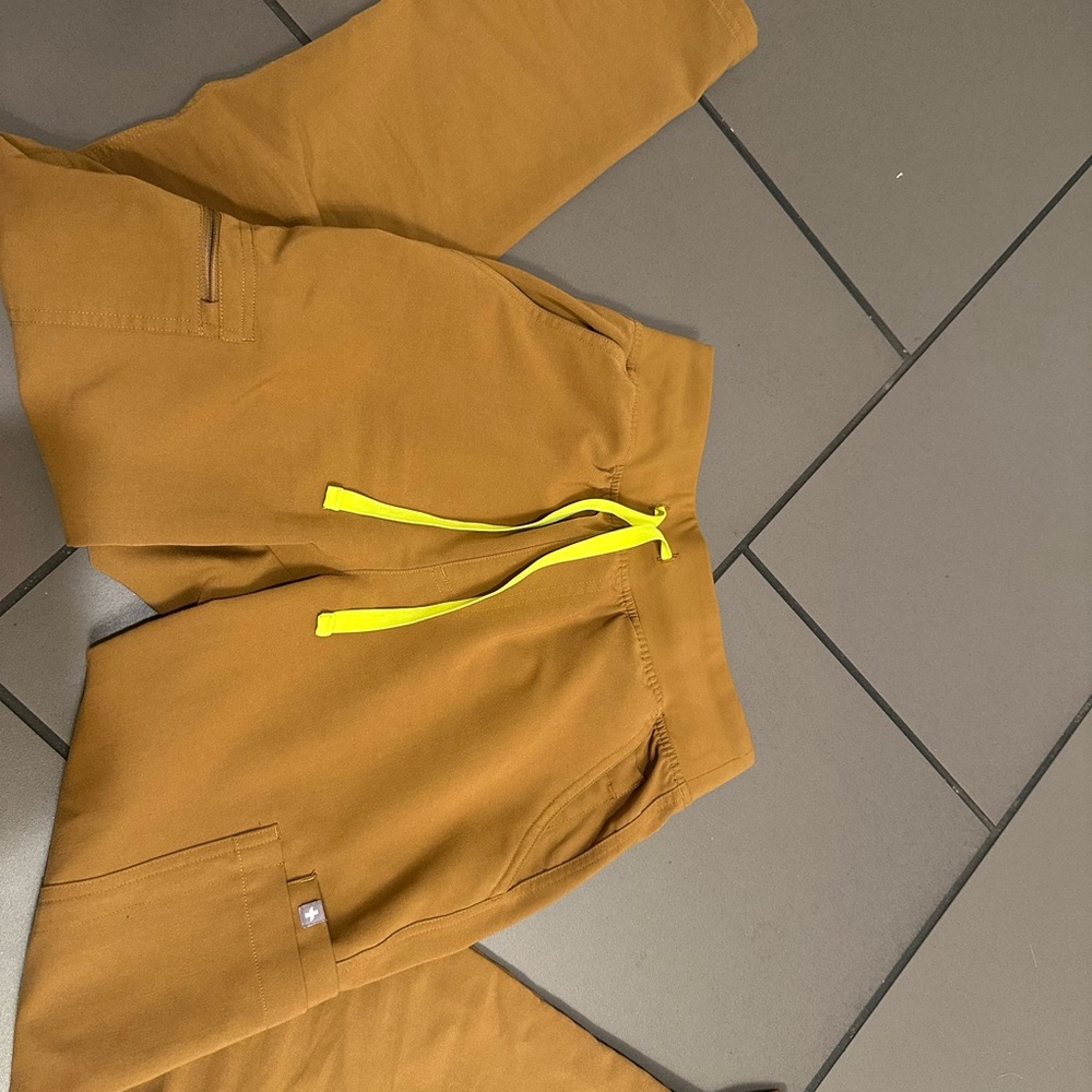 Figs Women's Straight Leg Pants - Brown with Yellow Accents